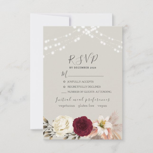 Rustikale String Lights Hochzeit RSVP-Karte RSVP Karte (Vorderseite)