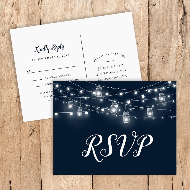 Rustikale String Lights Hochzeit RSVP Postcard Einladungspostkarte (Von Creator hochgeladen)