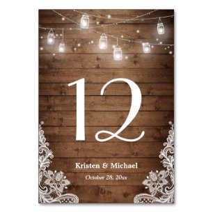 Rustikale String Lights Hochzeit Tischnummer