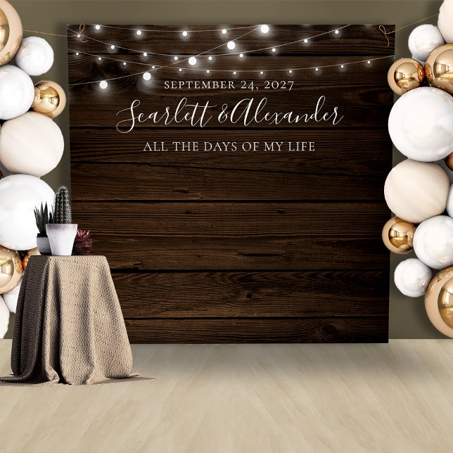 Rustikale String-Lights-Hochzeitskugel Wandteppich (Rustic String Lights Wedding Backdrop)