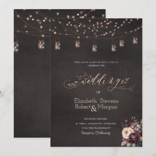 Rustikale String Lights Mason Jar Rose Hochzeit Einladung