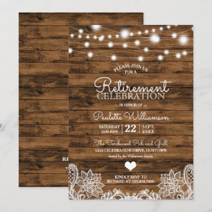 Rustikale String Lights Retirement-Party Einladung