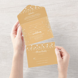 Rustikale Stringlampen Kalligrafie Gelbe Hochzeit All In One Einladung