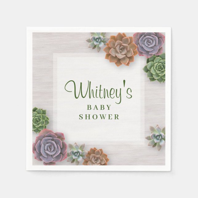 Rustikale Succulents Babydusche Serviette (Vorderseite)