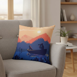 Rustikale Sunset Fishing Scene Throw Kissen