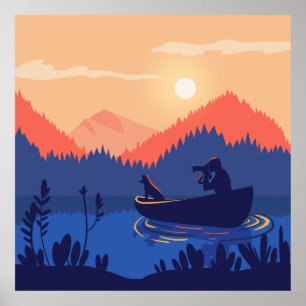 Rustikale Sunset Fishing Szene Mauer Drucken Poster