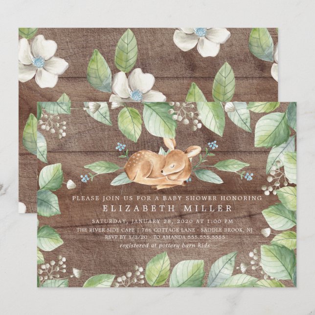 Rustikale Sweet Deer Neutral Baby Shower Einladung (Vorne/Hinten)