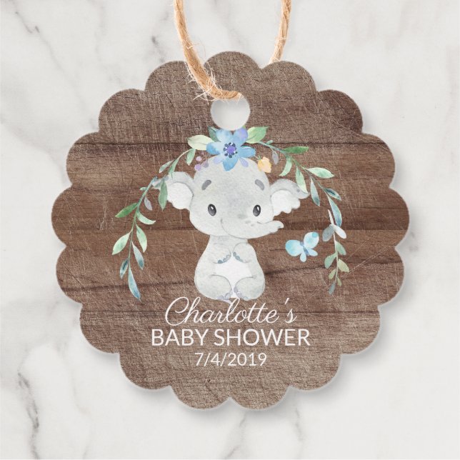 Rustikale Sweet Elephant Baby Dusche Gefallen Gesc Geschenkanhänger (Rückseite)