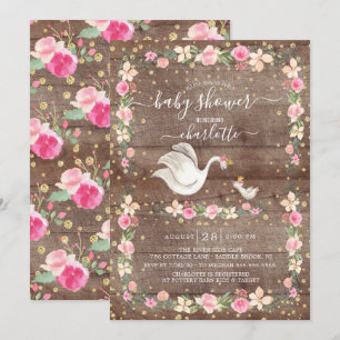 Rustikale Sweet Mama & Baby Swan Baby Dusche Einladung