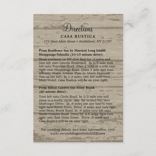 Rustikale Tan Barn Wood Wedding Directors Card Begleitkarte (Vorderseite)