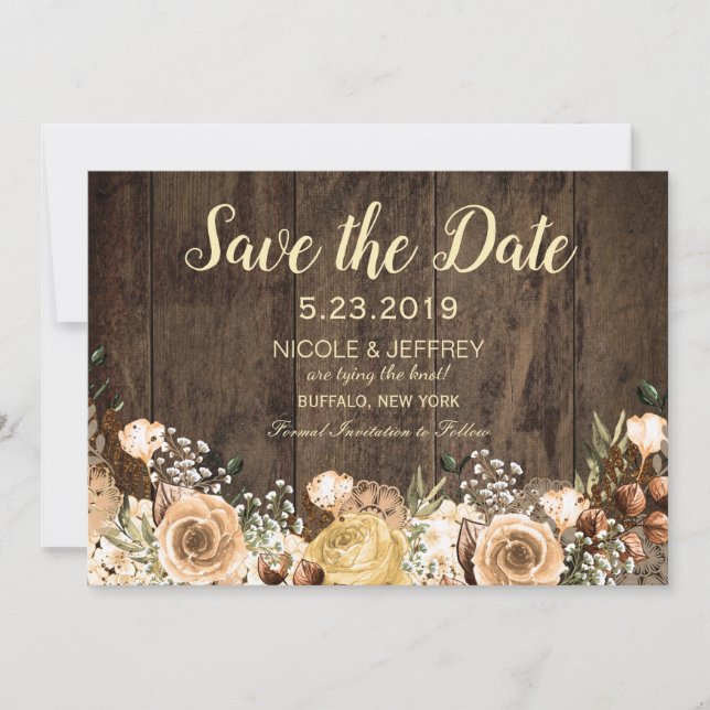 Rustikale Tan Bird Wood Country Hochzeit Save the  Date (Vorderseite)
