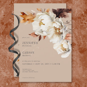 Rustikale Tancreme & Brown Fall Floral & Blätter Einladung
