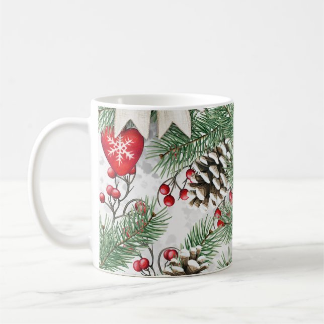 Rustikale TannenZapfen-Feiertags-Wasserfarbe Klass Kaffeetasse (Links)