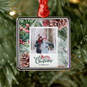 Rustikale Tannenzapfen Frohe Weihnachten Familienf Ornament Aus Metall