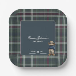Rustikale Tartan Bear Baby Dusche Pappteller