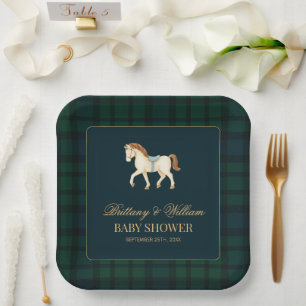 Rustikale Tartan-Karo-Pferd-Baby-Party  Pappteller