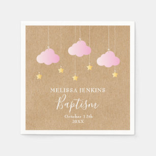 Rustikale Taufe Christening Pink Clouds Gold Stars Serviette