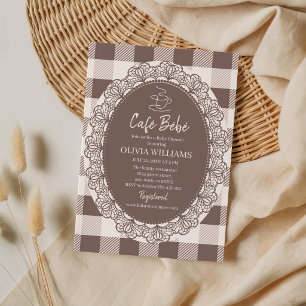 Rustikale Taupe-Café-Bebe-Baby-Party-Spitzenrahmen Einladung