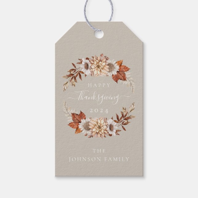 Rustikale Taupe Herbstlaub glücklich Thanksgiving Geschenkanhänger (Vorderseite)