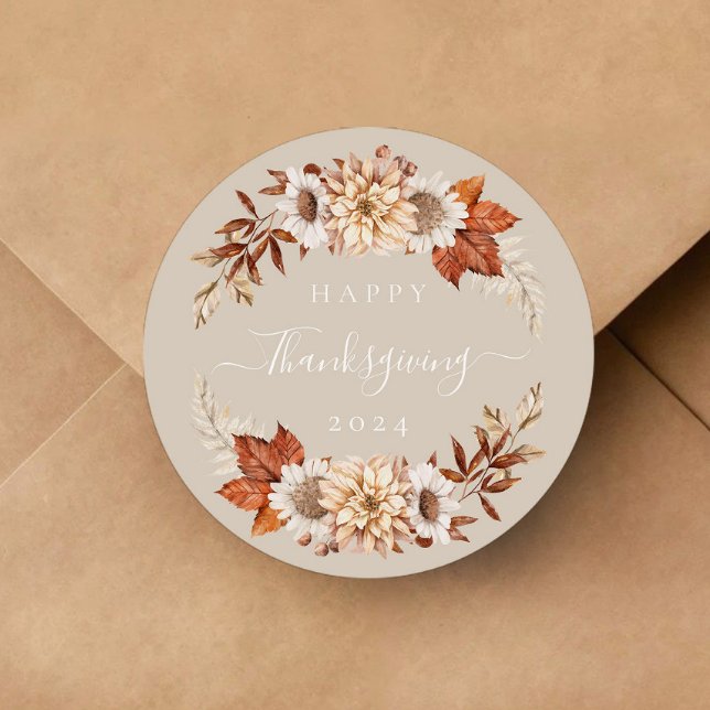 Rustikale Taupe Herbstlaub glücklich Thanksgiving Runder Aufkleber (Rustic Taupe Fall Leaves Happy Thanksgiving Classic Round Sticker)