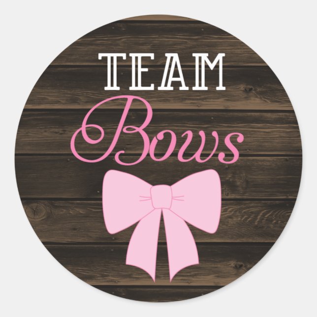 Rustikale Team Bows Girl Gender Reveal Runder Aufkleber (Vorderseite)