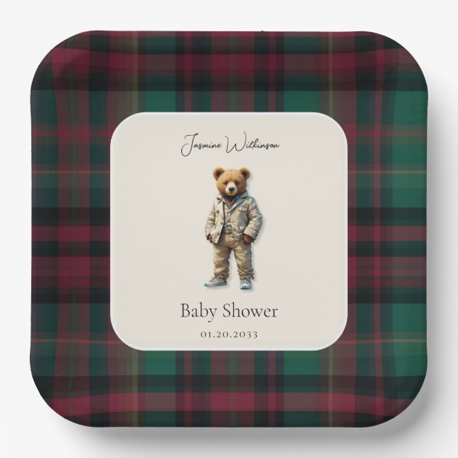 rustikale Teddy Baby Dusche Pappteller (Vorderseite)