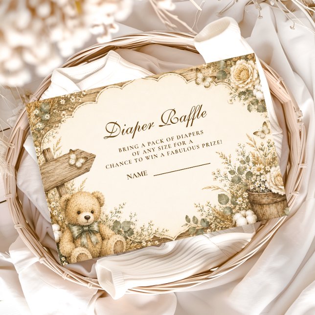 Rustikale Teddybär-Windel-Raffle Begleitkarte (Von Creator hochgeladen)
