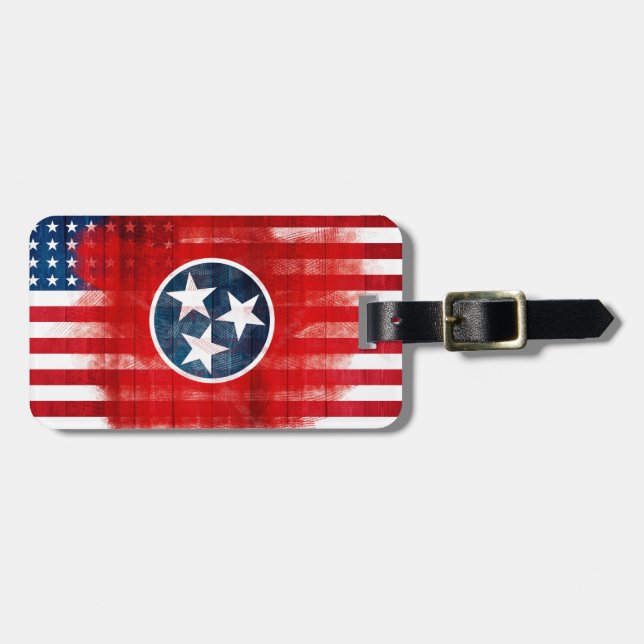 Rustikale Tennessean amerikanische Flagge Gepäckanhänger (Vorderseite horizontal)