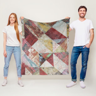 Rustikale Terracotta Abstraktes Patchwork Botanisc Fleecedecke