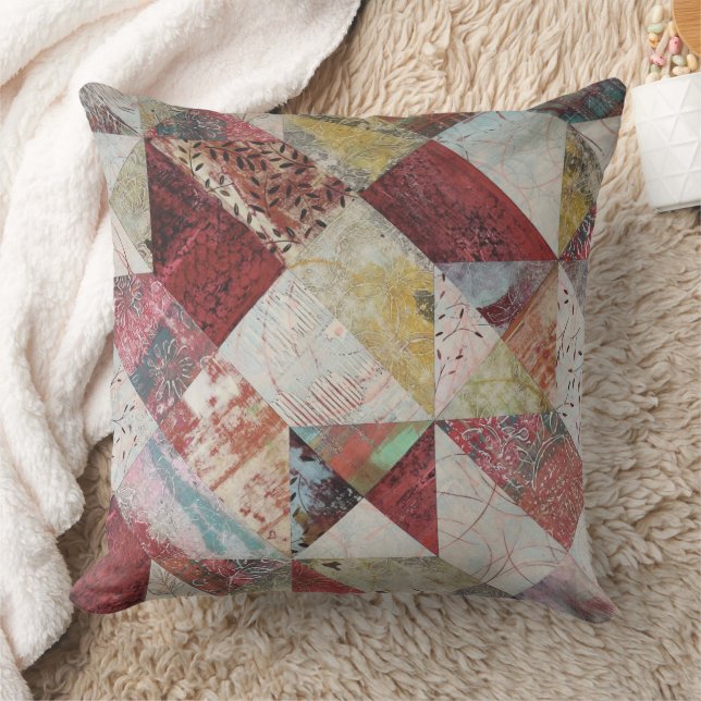 Rustikale Terracotta Abstraktes Patchwork Botanisc Kissen (Decke)