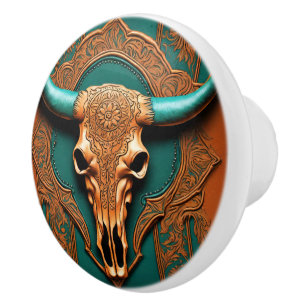 Rustikale Terracotta Aquamariner Western Land Bull Keramikknauf