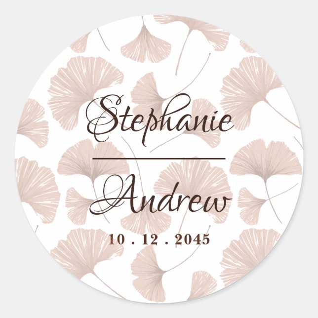 Rustikale Terracotta Beige Ginkgo Leaf Wedding Runder Aufkleber (Vorderseite)