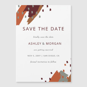 Rustikale Terracotta Burgund Save the Date Abstrak Magnetkarte