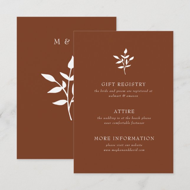 Rustikale Terracotta Einfache Moderne Botanische H Begleitkarte (Vorne/Hinten)