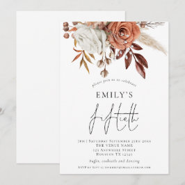 Rustikale Terracotta Florals Fiftieth Birthday Par Einladung