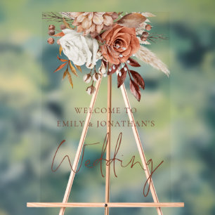 Rustikale Terracotta Florals Herbst Begrüßung Acrylschild