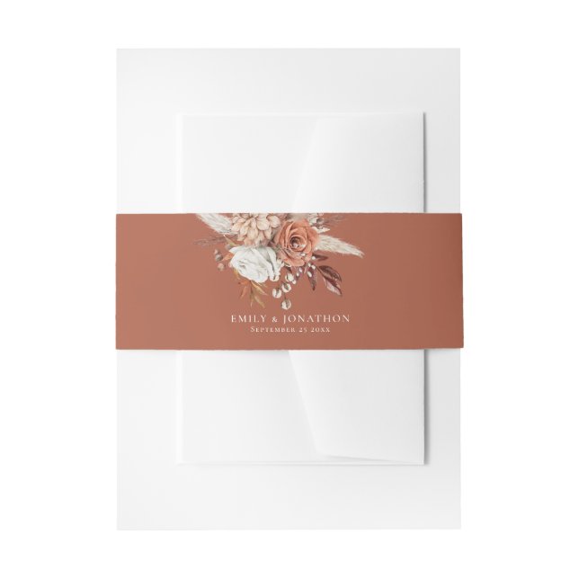 Rustikale Terracotta Florals Namen Datum Hochzeit Einladungsbanderole (Vorderseite Beispiel)
