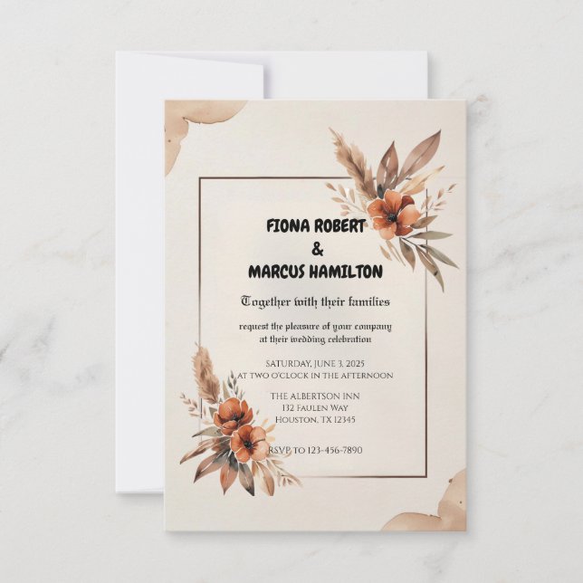 Rustikale Terracotta Florals & Pampas Grass Weddin RSVP Karte (Vorderseite)