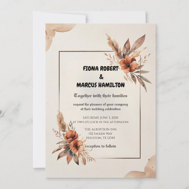 Rustikale Terracotta Florals & Pampas Grass Weddin Save The Date (Vorderseite)