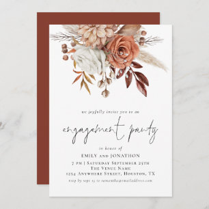 Rustikale Terracotta Florals Script Engagement Par Einladung