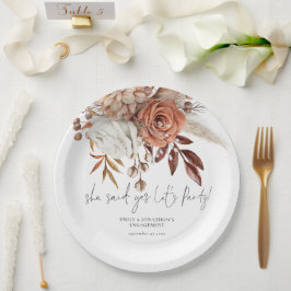 Rustikale Terracotta Florals Sie sagte ja Verlobun Pappteller