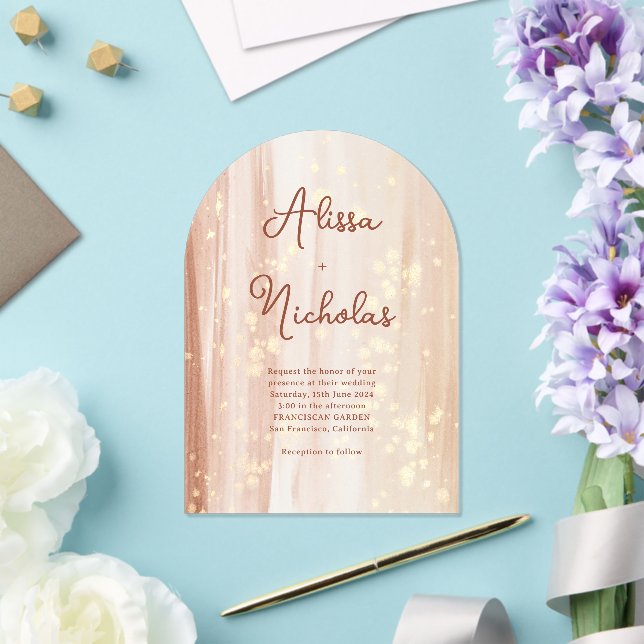 Rustikale Terracotta & Gold Acryleinladungen (Insitu (Hochzeit))