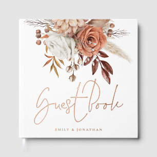 Rustikale Terracotta Herbst Florals Hochzeit Gästebuch
