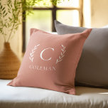 Rustikale Terracotta Monogram erste Indoor Outdoor Kissen<br><div class="desc">Dieses rustikale Design präsentiert einen mit Monogramm Einstieg inmitten eines grünen Zweigstellmotivs, das vor einer wunderschönen Terrakotta-Kulisse steht. Das elegante und elegante Laub-Muster ist ideal für die Dekoration Ihres Schlafzimmers, Familienzimmers, Wohnzimmers, Veranda oder Patio. Passen Sie dieses klassische Bauernkissen mit dem mit Monogramm Erstgang Ihrer Familie an, um Ihr eigenes...</div>