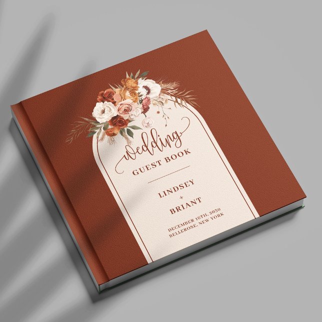 Rustikale Terracotta Pampas Grass Boho Arch Weddin Gästebuch (Rustic Terracotta Pampas Grass Boho Arch Wedding Guest Book)