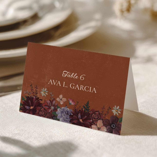Rustikale Terracotta Platzkarte Tischnummer (Moody Rustic Terracotta Floral Place Card)