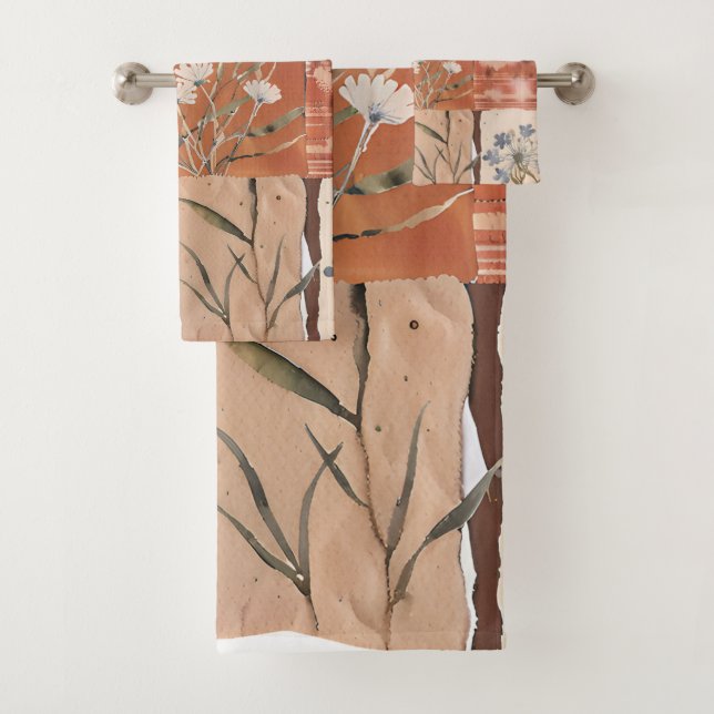 Rustikale Terracotta Wildblume Boho Vintag Earthy Badhandtuch Set (Insitu)