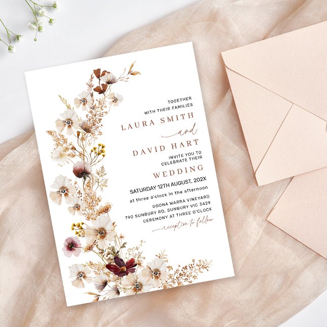 Rustikale Terracotta-Wildblumen Hochzeit Einladung (Rustic Wildflower Wedding Invitation Template, Modern Rustic Floral Wedding Invitation, Natural Tone)