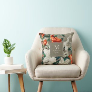 Rustikale Terrakotta-Blumen Elegantes Monogramm Kissen