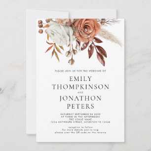Rustikale Terrakotta-Blumen Hochzeit QR-Code Einladung